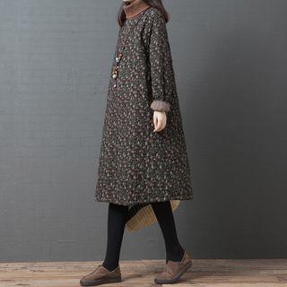 Turtle Neck Floral Print Midi A-line Sweatshirt Dress
