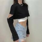Set: Long-sleeve Cutout T-shirt + Camisole Top Black - One Size