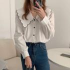 Contrast Trim Collared Blouse White - One Size