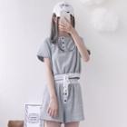 Set: Contrast Short-sleeve Top + Sweatshorts
