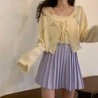 Floral Cardigan / Pleated Skirt / Camisole Top