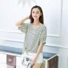 Short-sleeve Tie-front Striped Top