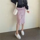 Scallop-hem Lace Midi Pencil Skirt