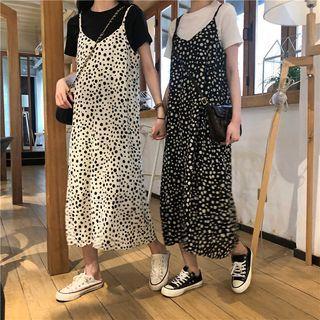 Dotted Midi A-line Overall Dress