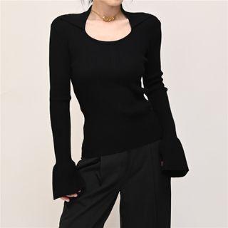 Square-neck Plain Split Cropped Top