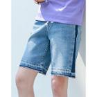 Drawstring-waist Contrast-trim Denim Shorts