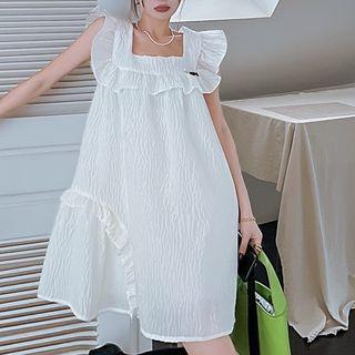 Ruffle Strap Shirred A-line Dress Almond - One Size