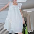 Ruffle Strap Shirred A-line Dress Almond - One Size