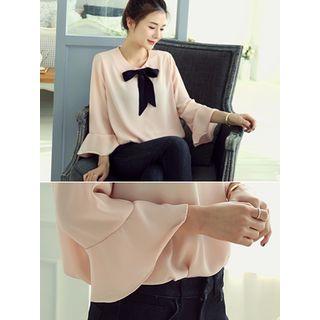 Bow-accent Key Hole-back Blouse