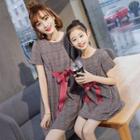 Family Matching Short-sleeve Bow-accent Plaid Dress