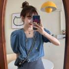 Short-sleeve Double Breasted Denim Blouse