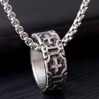 Stainless Steel Cross Ring Pendant Necklace 101 - Silver - One Size