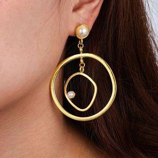 Faux Pearl Hoop Drop Earring Gold - One Size