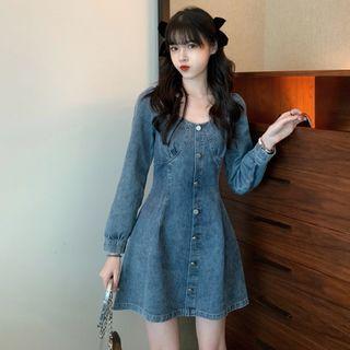 Long-sleeve Denim Button Mini Dress
