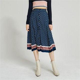 Patterned Flare Midi Skirt