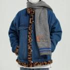 Leopard Print Fleece Lined Denim Jacket