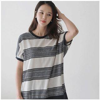 Button-back Striped Top