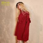 Turtleneck Ruffle Trim Cable Knit Dress