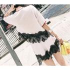 Set: Lace Panel Elbow-sleeve Knit Top + A-line Skirt