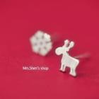 Sterling Silver Non-matching Deer Snowflake Earring