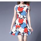 Printed Frill Trim Sleeveless Dress