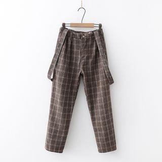Plaid Jumper Pants Khaki - One Size
