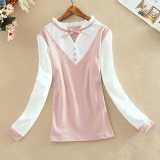 Ruffle Trim Color Block Long-sleeve T-shirt