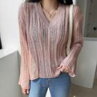 V-neck Boucl  Ribbed Knit Top
