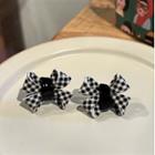 Bow Checker Acetate Earring 1 Pair - Silver Stud - Check - Black & White - One Size