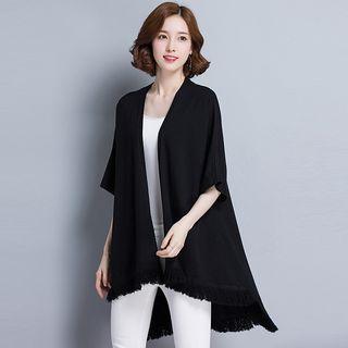 Plain Elbow-sleeve Cardigan