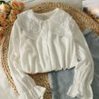 Jacquard Peter Pan-collar Loose Shirt White - One Size