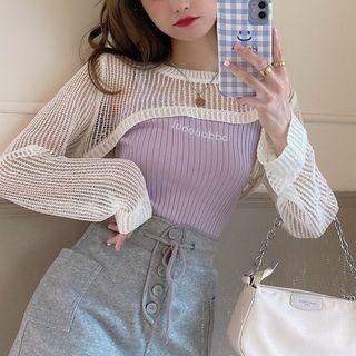 Spaghetti Strap Knit Top / Long-sleeve Shrug