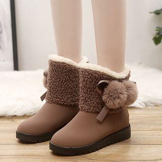 Fleece Panel Pom Pom Short Boots