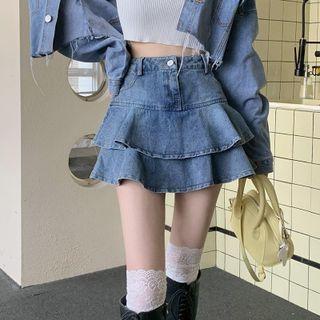 Mock Two-piece Denim Skirt
