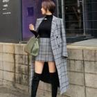 Cut-out Sweater / Houndstooth Double-breasted Coat / Mini A-line Skirt / Set