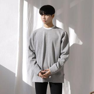 Slit-hem Plain Sweatshirt