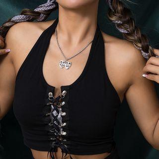 Mask Pendant Alloy Necklace 4527 - Silver - One Size