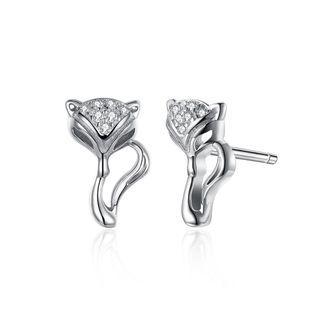 925 Sterling Silver Fashion Simple Fox Cubic Zircon Stud Earrings Silver - One Size