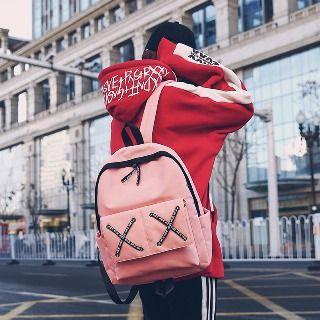 Cross Strap Lettering Canvas Backpack