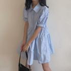 Short-sleeve Tiered Mini A-line Shirtdress Blue - One Size