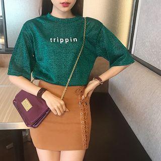 Lettering Glitter Short-sleeve T-shirt