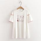 Short-sleeve Graphic Print Frill Trim Top