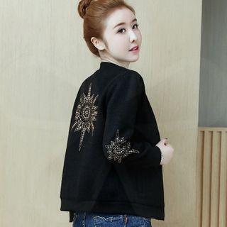 Long-sleeve Rhinestone Printed Zip Jacket