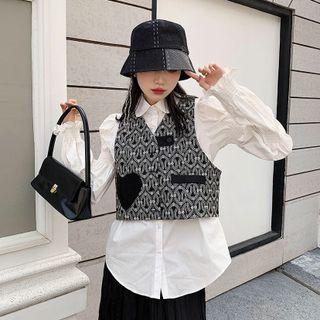 Patterned Button-up Cropped Vest Black & White - One Size