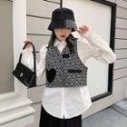 Patterned Button-up Cropped Vest Black & White - One Size