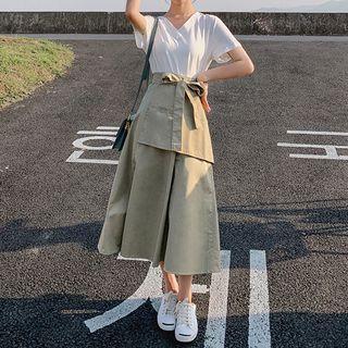 Set: V-neck T-shirt + Midi A-line Skirt