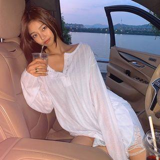 Loose-fit Sheer Ribbed Henley