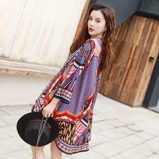 Printed 3/4-sleeve Open Front Jacket