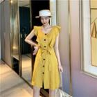 Ruffle Trim Square Collar Sleeveless Midi Dress Yellow - One Size