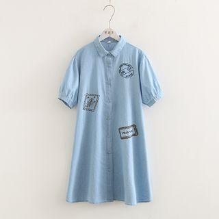 Short-sleeve Print Dress Light Blue - One Size